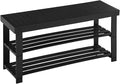 Apicizon Bamboo Shoe Rack for Entryway, 3-Tier Shoe Rack Bench for Front Indoor Entrance, Small Shoe Organizer with Storage, 35.4 Inches, Black