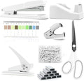 sportsvoutdoors White Desk Accessories, Modern Minimalist Office Supplies Set, Large Stapler, Tape Dispenser, Scissors, Paper Clips, Tabs with Ruler