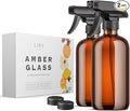 LiBa Amber Glass Spray Bottles 2 Pack 16oz Refillable Adjustable Nozzle | Amber glass blocks UV, safe for essential oils, bleach, vinegar, mist or stream