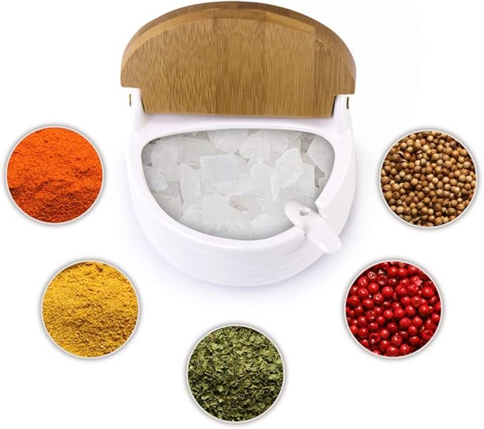 Ceramic Sugar Bowl with Bamboo Lids and Spoons Serving Tray, Porcelain Sugar Container for Sugar Tea Coffee Spice,Salt Condiment with Chalkboard Labels for Home Kitchen,9.1 fl oz 270 ML