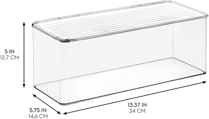 iDesign Plastic Stackable Hinged-Lid Storage Box, Set of 6, Clear | For Kitchen, For Bathroom, For Office