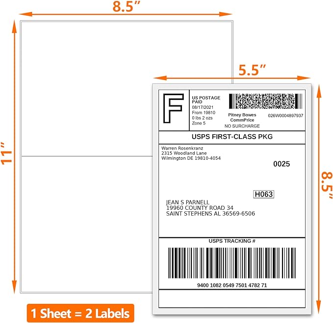SJPACK 10000 Half Sheet Laser/Ink Jet Shipping Label 5-1/2" X 8-1/2" Blank White Labels(10000 Labels)