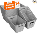 Lifewit Plastic Storage Basket for Organizing, 14 Pack Stackable Open Containers, Multi Size Storage Bins for Shelving, Pantry, Office and Cabinet, 10 Large and 4 Small Size, Gray