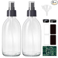 Tecohouse 2 Pack 8.8 OZ Glass Spray Bottles | 250ml Small Spray Bottles for Cleaning Solutions for Essential Oils, Plants, with Durable Nozzle, Labels, Funnel - Clear