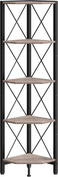 CHOEZON 5-Tier Corner Shelf, Corner Bookcase, 55.2" Tall Vertical Display Rack, Plant Stand, Open Storage Shelf, for Living Room, Bedroom, Study, Kitchen, Greige and Black TCJ12BG