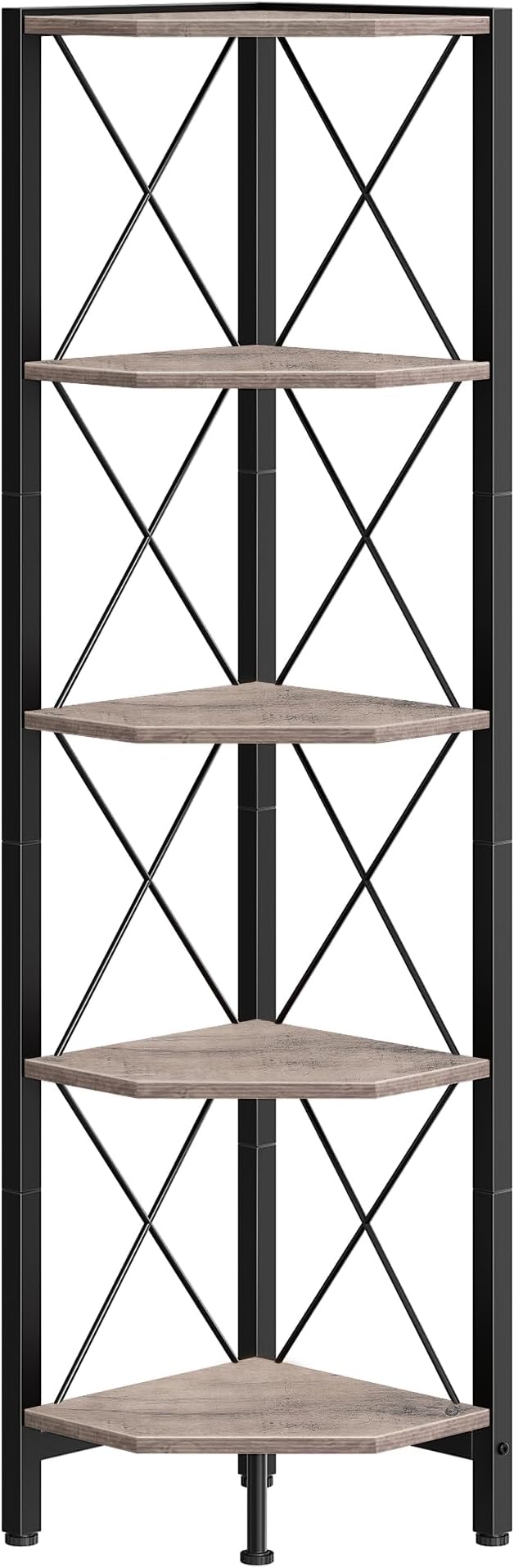 CHOEZON 5-Tier Corner Shelf, Corner Bookcase, 55.2" Tall Vertical Display Rack, Plant Stand, Open Storage Shelf, for Living Room, Bedroom, Study, Kitchen, Greige and Black TCJ12BG