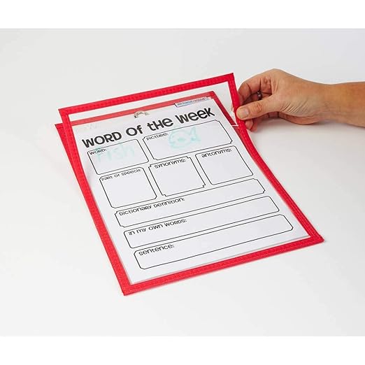 hand2mind Reusable Clear-Vu Dry Erase Pockets for Students, Dry Erase Office Supplies, Teacher Supplies for Classroom, School Supplies, Classroom Supplies (Pack of 10)