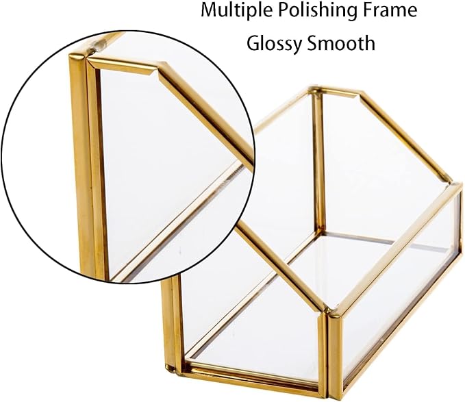 Feyarl Gold Glass Business Card Holder Desktop Name Card Display Office Standard Business Cards Stand Organizer Storage for Office Desk Reception Counter Front Desk