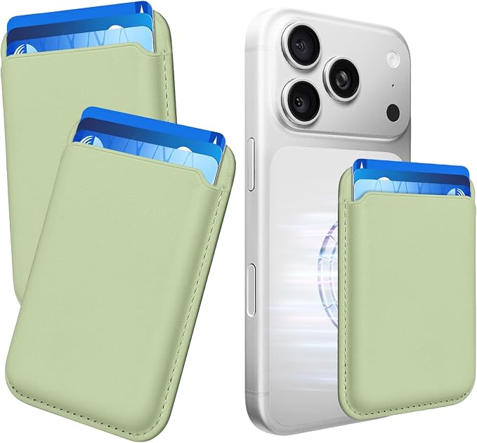 2Pack Magnetic Wallet Cell Phone Card Holder for Phone Case with Mag-Safe, Stronger Magnetic RFID Leather Phone Wallet Stick on Series of iPhone 17/16/15/14/13/12 and Pro/Promax,2-Pack White