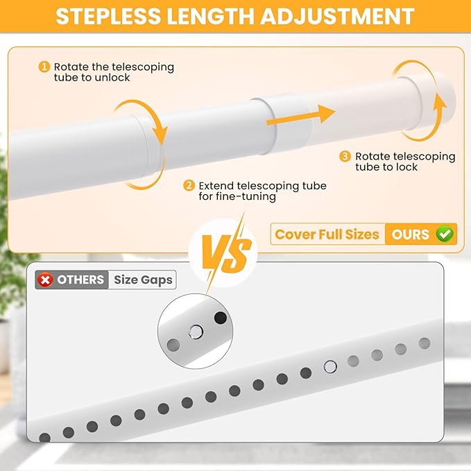 Closet Rods for Hanging Clothes, 17-84 Inch No-Cut Stepless Adjustable Closet Rod, 1.3 Inch Heavy Duty Metal Closet Hanging Rod with Brackets, White Closet Bar for Closet, Laundry Room, RV, Wardrobes