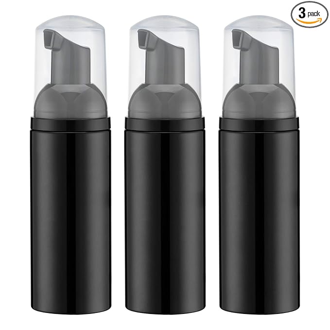 Tekson Soap Foam Bottle (Black Pump), Empty Travel Foaming Lash Shampoo for Cleanser, Dispenser (60ml, 2 fl oz)