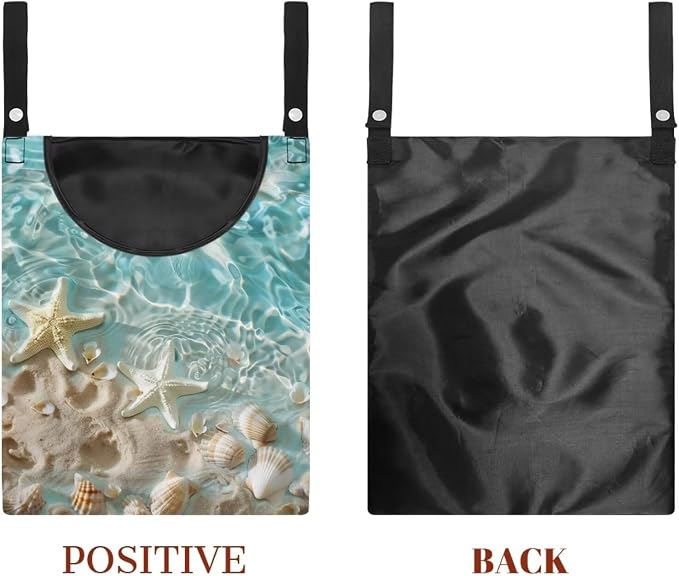 Starfish Clothespin Organizer Bag Shell Beach Clothespin Bags with Hanging Hook Waterproof Clothes Pin Storage Organizer with Large Opening Clothespin Bag for Clothesline Outdoor