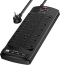 Surge Protector Power Strip, Yintar 6 Feet Flat Plug Heavy Duty Extension Cord with 18 Widely Outlets and 4 USB Ports, 2100 Joules, ETL Listed, Black