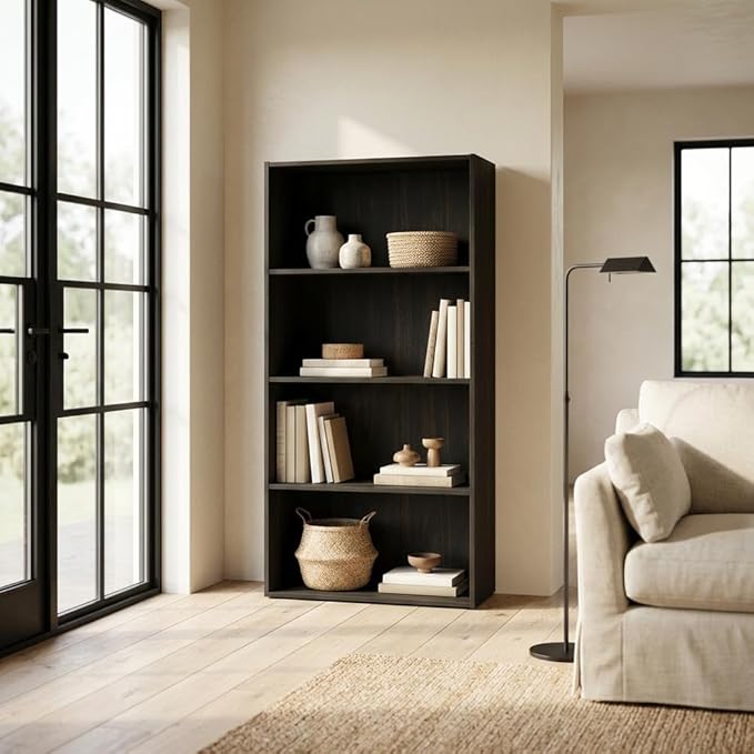 Furnifact Espresso Bookcase with Sturdy Wooden Construction, Elegant Design, Ideal for Home or Office Storage, Single Piece