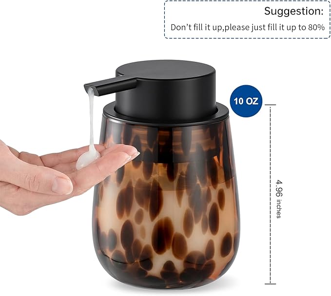 Marble Glass Liquid Soap/Lotion/Hand Sanitizer Pump Dispenser, Refillable for Kitchen and Bathroom Countertop (Amber)