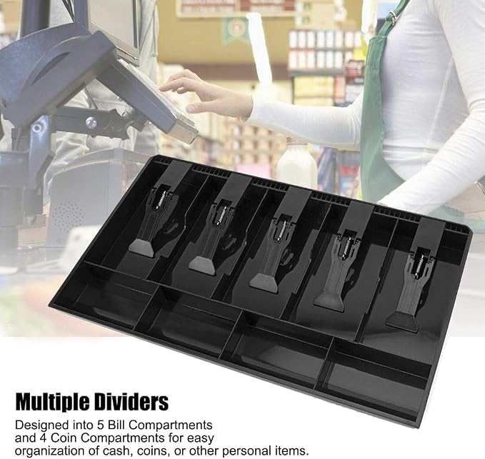 Cash Register Drawer Insert Tray with 5 Bill/4 Coin Compartments for Money Storage, Black
