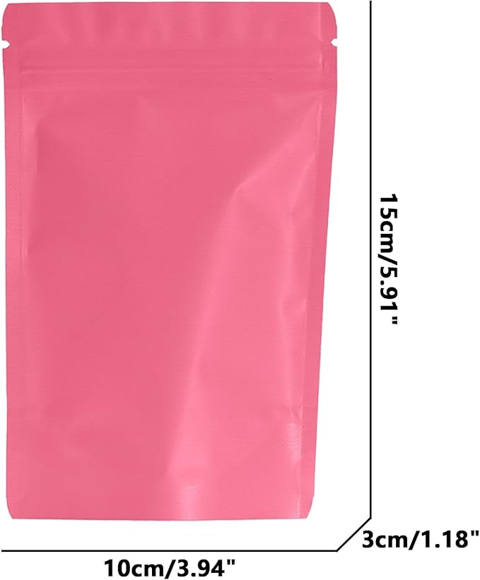 100PCS Smell Proof Resealable Pouch Bags,ULIFESTAR Aluminum Foil Flat Food Storage Bag,Sealable Pcsaging Zipper Pouches with Tear Notches for Pcsaging Lipgloss,Jewelry,etc(10*15cm/3.94*5.91",Pink)