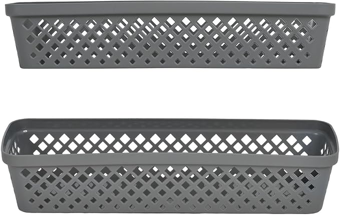 Glad Plastic Storage Basket Set - Multipurpose Drawer Trays, Kitchen Pantry Containers, and Bathroom Bins - 6 Pack Narrow Organizers, Grey