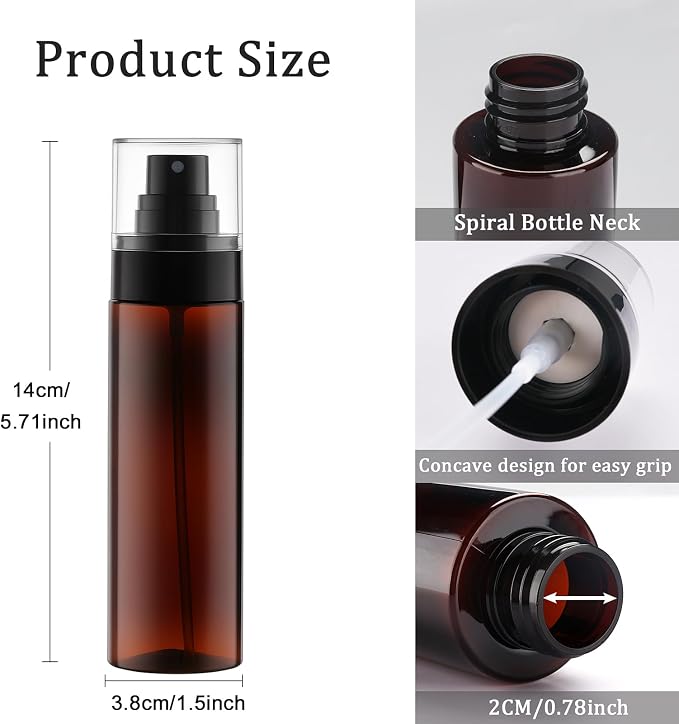 Cosywell 5 Pack Fine Mist Spray Bottles 3.5oz/105ml Leak Proof Mister Spray Bottle Refillable Plastic Hair Spray Bottle for Perfume Skincare Toners Water Cosmetics (Brown)