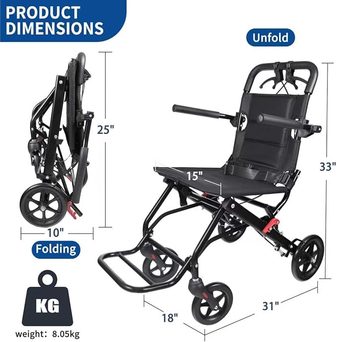Wheelchairs for Adults,Transport Wheelchair Lightweight Foldable,Portable Wheel Chair Easily fits in The Trunk，The Stable Frame can Support 220 pounds.Suitable for Seniors, and Children.