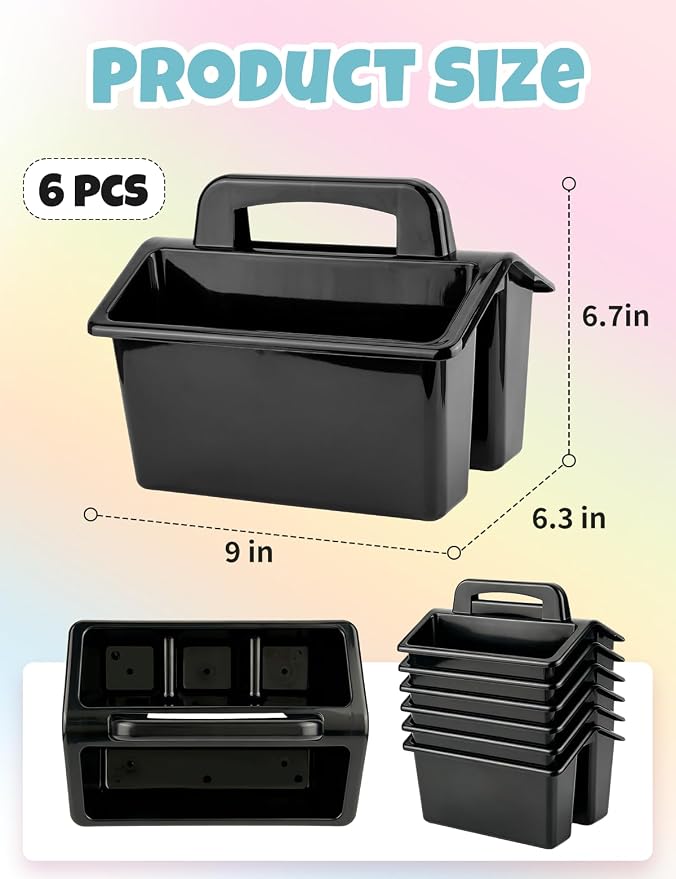 6 Pack Classroom Caddy Organizer with Handle, Table Caddy Classroom | 4 Compartments, 9×6.3×6.7 inches, Thick Durable PP Plastic, Built-in Handle, Stackable Design, for Classroom Desk Office Home
