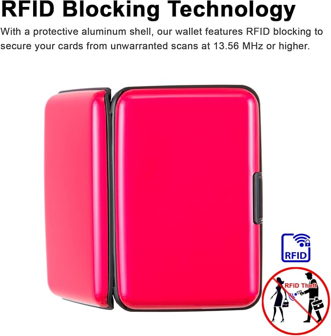 Credit Card Holder, RFID Blocking Metal Card Wallet for Women Men Slim ID Card Holders Protector Aluminum Business Hard Case (Pink)