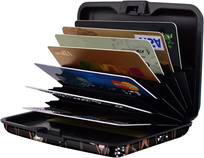 Coco Rossi Credit Card Holder RFID Aluminum Small Mini Wallet Women | Metal Wallet, Business Cards Holder, ID Case, Slim Sleeves, Womens Girls Gift, Carry Proof Wallets for Travel, Black Daisy