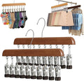 10/12-Clip Wooden Hanging Organizer, Sturdy Rack for Pants, Leggings, Socks, Hats, Scarves, Multi-Purpose Closet Storage for Home Use (2, Retro 10clip)