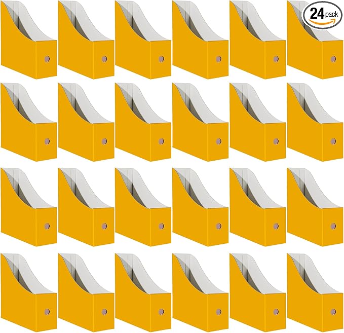 Limitliho Cardboard Magazine Holder (24 Pack), Sturdy Book Bins for Classroom, Vertical File Folder Organizer, 10.6'' 10.2'' 3.5'' Inch Magazine Rack (Yellow, 24 Pack)