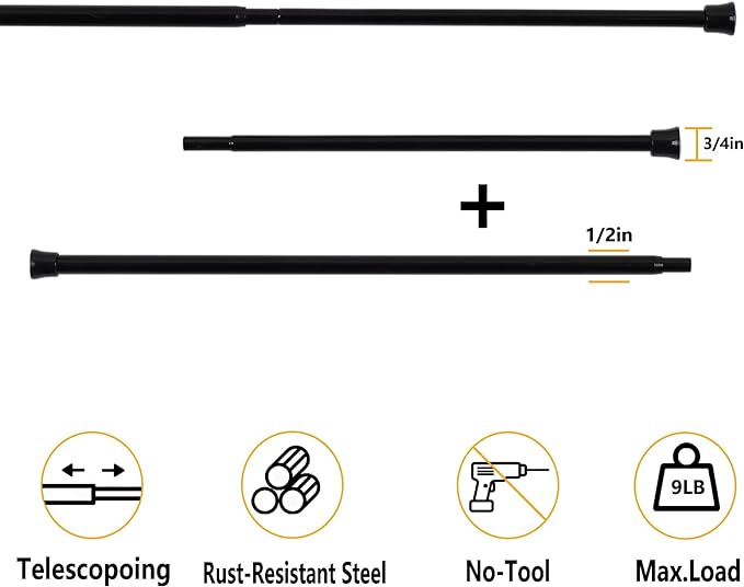 KXLife Tension Curtain Rod Adjustable 28-40 Inch, 4 Pack, Black | No Drilling, Expandable Spring Loaded, Renter Friendly, for Window, Doorway, Kitchen