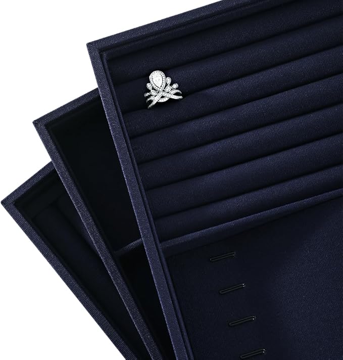 Linen Stackable Multifunctional jewelry Display Tray, Ring Earring Bracelet Necklace Storage Tray, Jewellery Shop Counter Showcase Table Top Organizers, Makeup Table Drawer Insert Jewelry Tray