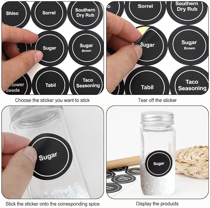 Spice Labels, 864 Pcs Self-Adhensive Round Spice Jar Labels, 1.5 In Waterproof Preprinted Chalkboard Style Tear Resistant Labels Stickers for Kitchen Food Pantry Glass Spices Jars Seasoning Containers