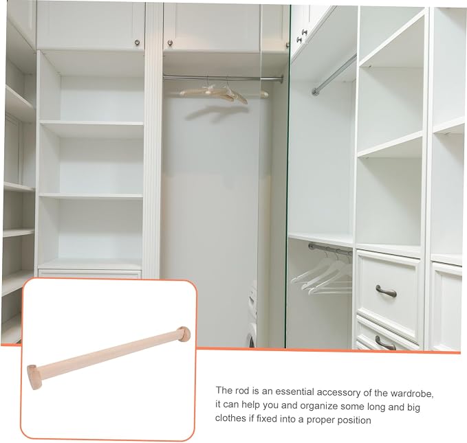 Wooden Closet Rod for Wardrobe 72-144 Inch Adjustable Clothes Hanging Rail Flange Support Solid Beech Wood for Organizing Bedroom and Closet Spaces