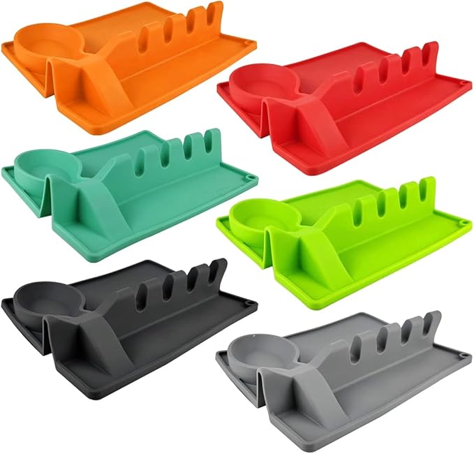 Silicone Utensil Rest with Drip Pad for Stove Top, Large Spoon Holder, Kitchen Utensil Rest (Black)