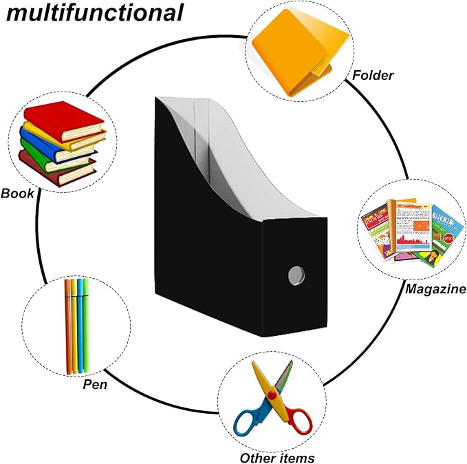 Limitliho 6 Pack Black Cardboard Magazine Holder for Desk, Book Bins for Classroom Library,Office,Home, 10.6" H x 10.2" L x 3.5" W in Magazine File Holder