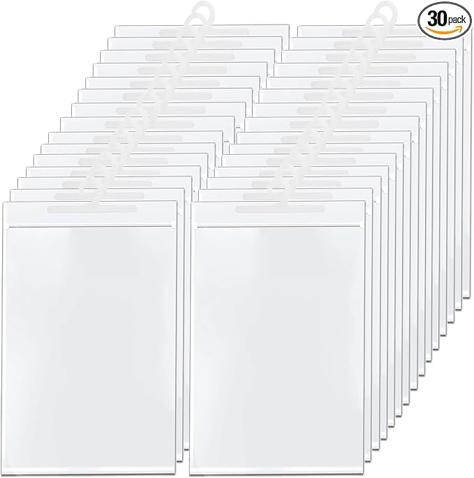 Frcctre 30 Pack 10 x 15 Inches Hanging Storage Bags, Large Hook Reusable Clear Hanging Plastic Bags Hang-Up Plastic Polyethylene Bag Reclosable Zip Bag for Storage Organization
