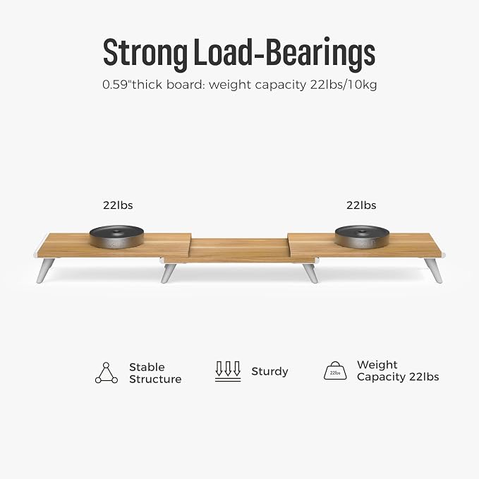 loukin Dual Monitor Stand Riser for Desk, 43.6" × 8.2" Computer Stand, Wood | Supports 22 lb, No Installation Required, Water-Resistant Surface, Fits Laptops and Printers, Ergonomic Design