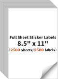 Full Sheet Sticker Label, 8.5" x 11" Shipping Label Paper (2500 Sheets, 2500 Labels), Self Adhesive Full Sheet White Matte Paper, Address Sticker Labels for Laser & Inkjet Printer