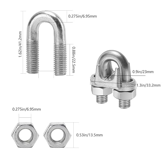 30Pcs 5/16’ M8 Wire Rope Clamps Cable Clamps galvanised Steel, U-Bolt Saddle Fasteners - can be Used for Tent Ropes, Wire Ropes, Wires and Cables, clotheslines etc