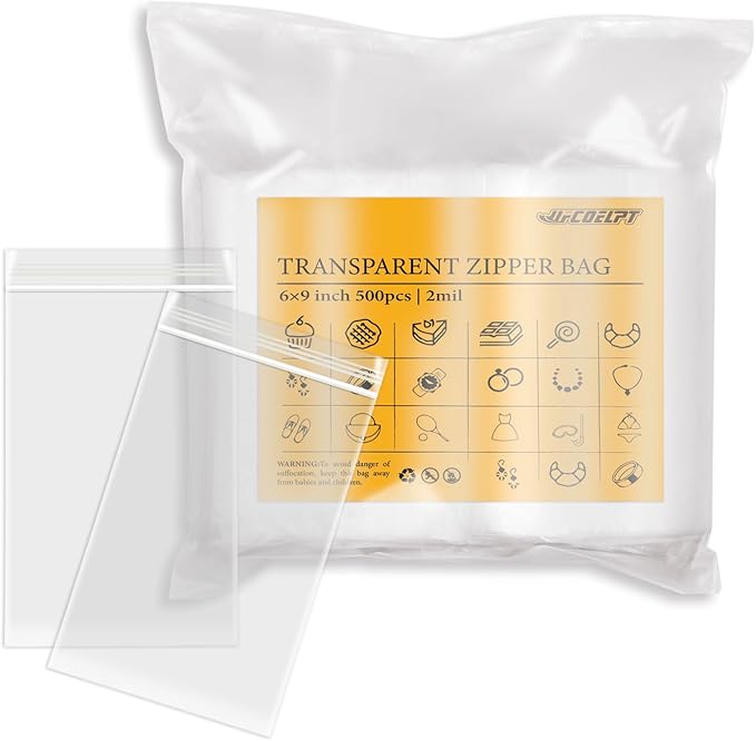 500 Count - 6" x 9" Clear Reclosable Zip Plastic Poly Bags, 2 Mil for A7 A8 A9 Cards & Envelopes, Bakery, Cookies, and Treats Packaging and Storage