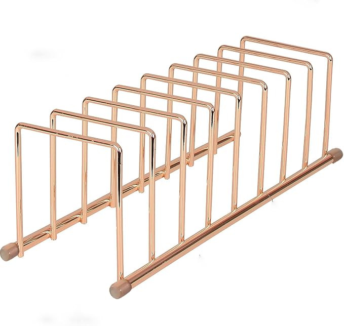FitWell Kitchen Bakeware Organizer,Plate Racks,Rack for Plastic Lids,Cutting Boards,Cookie Sheets,Pots & Pans Holder,Compact Kitchen Storage,Cabinet Organizer (Copper)