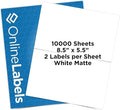 8.5 x 5.5 Half-Sheet Shipping Labels - Permanent, White Matte - for FBA, FedEx, UPS - Pack of 20,000 Labels, 10,000 Sheets - Inkjet/Laser Printers - Online Labels
