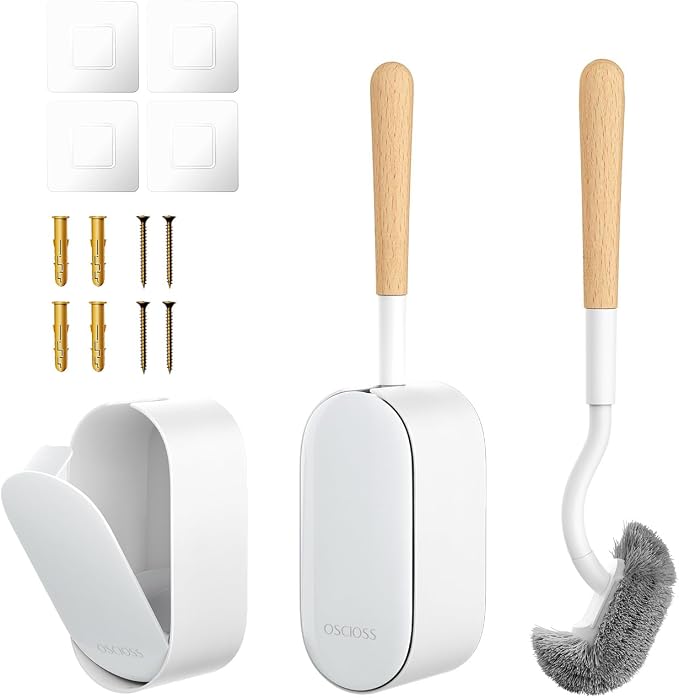 OSCIOSS Bamboo Toilet Brush Set, 2 Pack with Ergonomic Design, Compact Size, Durable Bristles, Wooden Holder for Bathroom Cleaning