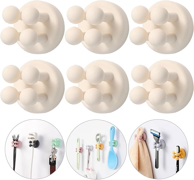 iBetterLife Self-Adhesive Shower Razor Holder - 6Pcs Wall Mounted Hooks Hanger for Clipping & Hanging Toothbrush Towel Loofah Bathroom Kitchen Home Office Dorm Room Essentials Storage Wreath Hook
