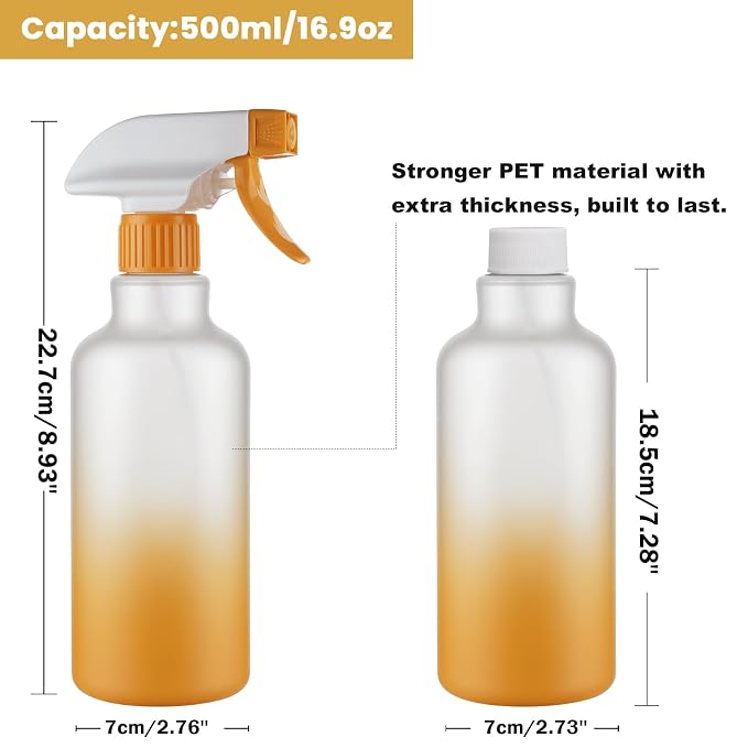 16.9oz/500ml Plastic Spray Bottles 2 Pack, Adjustable Mist Stream | Heavy Duty refillable spray containers for plant care, hair mist and household cleaning
