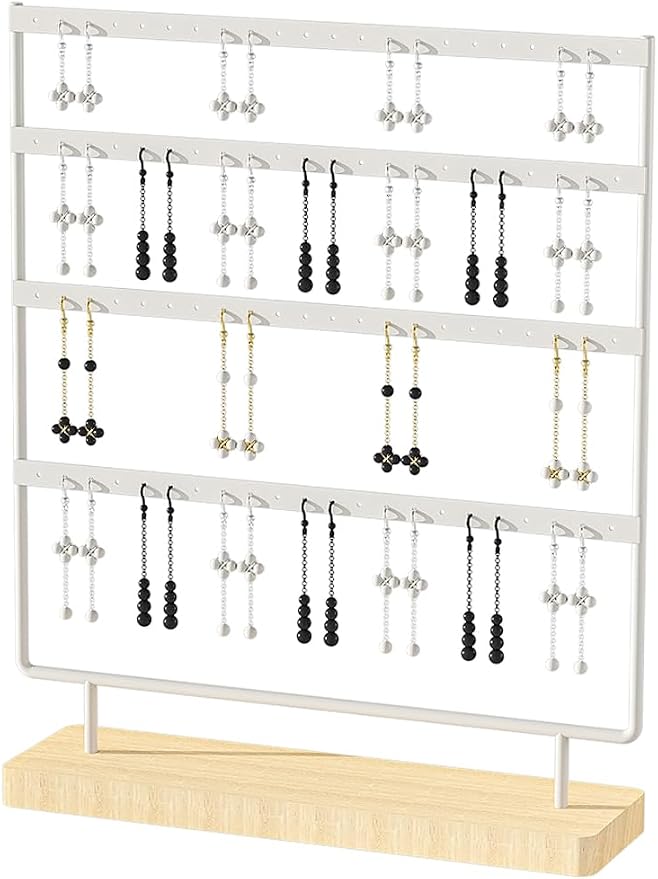 Julysky Earring Holder Organizer, Earring Stand, 4 Layers, White