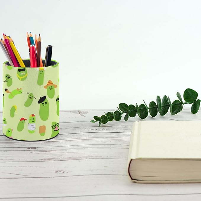 Cute Pickles Pen Holder Pencil Cup for Desk Organizer | Cute Makeup Brush Holder PU Multifunctional Office Suppliesfor Decor Home Classroom School