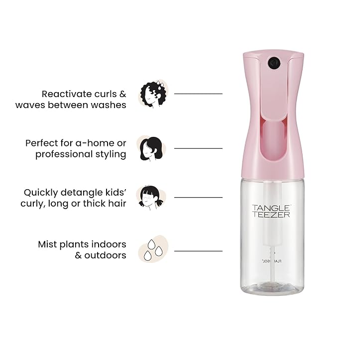 TANGLE TEEZER Travel-Size Fine Mist Spray Bottle, 6.1 oz, Millennial Pink | Travel-size reusable, refillable fine-mist continuous spray bottle; refreshes, detangles & styles hair on the go
