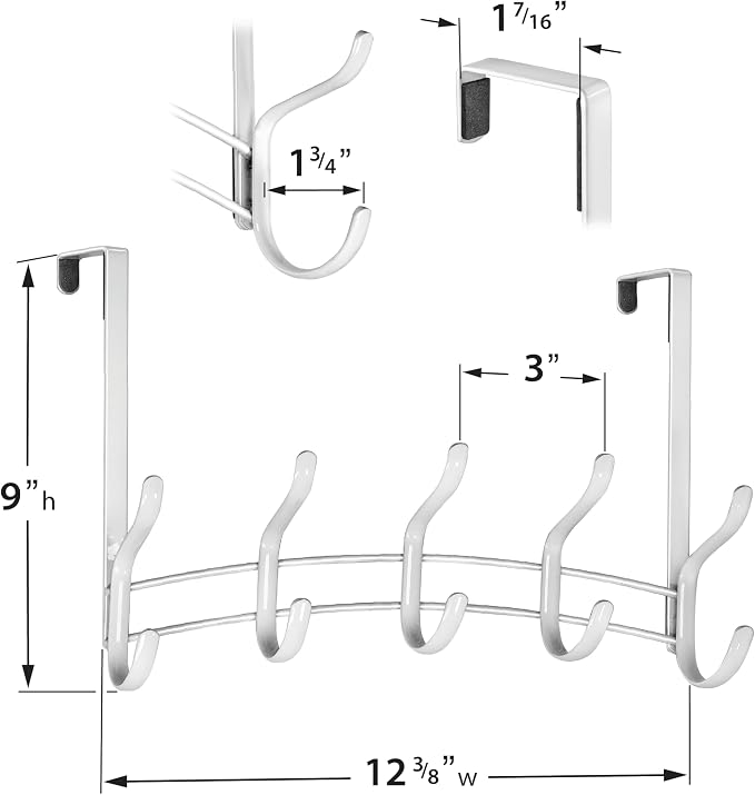 LYNK Professional® Home™ Over the Door Hooks - 10 Hook – Over the Door Coat Rack - Over the Door Hanger - Hanging Towels or Clothes - Bathroom, Bedroom, Laundry Room - Lifetime Ltd. Warranty, White