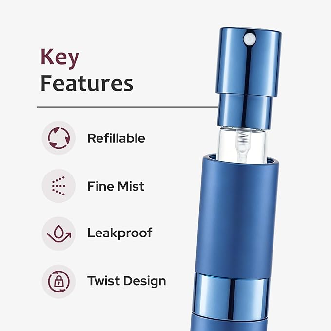 LISAPACK 8ML Atomizer Perfume Spray Bottle for Travel (3 PCS) Empty Cologne Dispenser, Portable Sprayer (Gold, Silver, Blue)